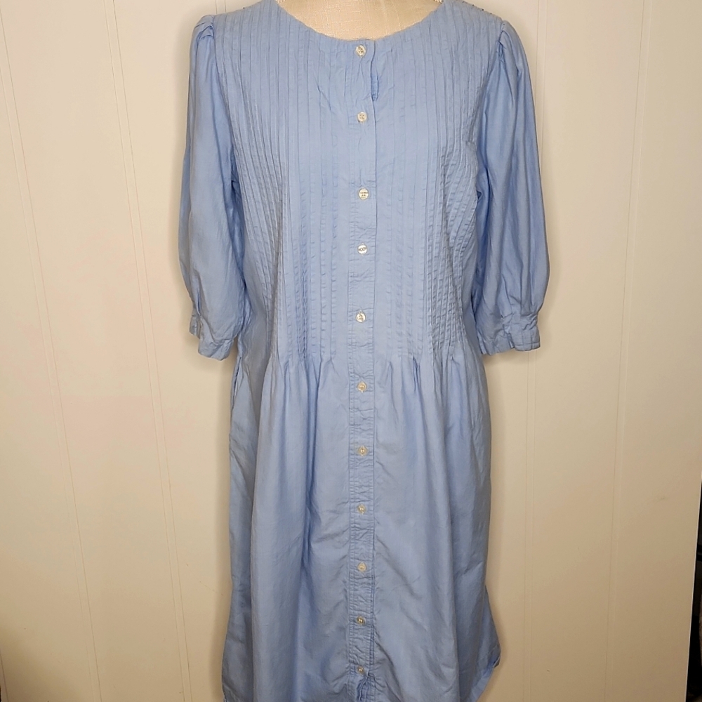 Matti Sport blue cottagecore Prairie Picnic button-front  chambrayl shirt dress.